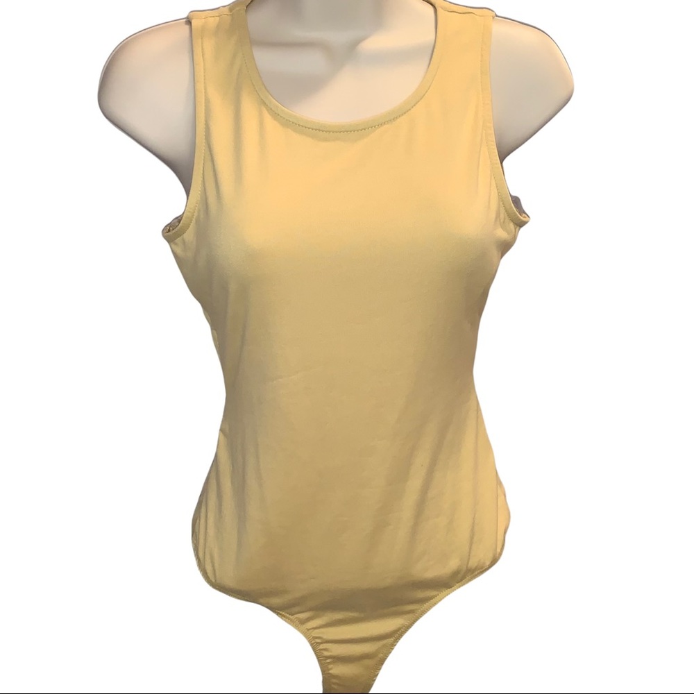 Le Lis Dusty Yellow Cutout Back Thong Bodysuit